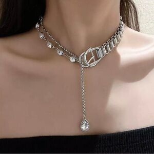 Thick Silver Statement Choker Necklace Size 11”+5” Extension